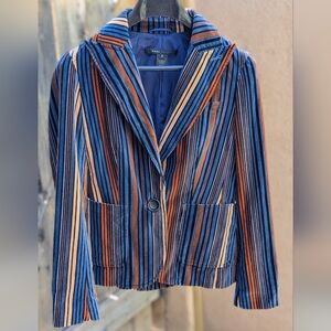 Marc Jacobs velvet striped single button blazer Size 2 70’s Burnt Orange Navy